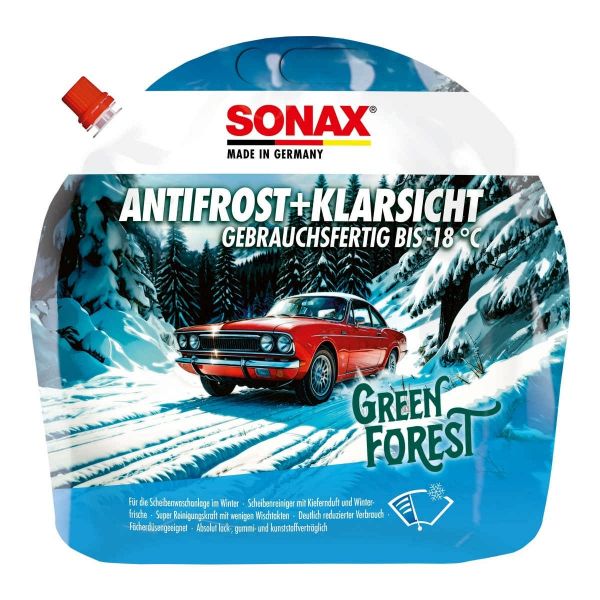 Зимна течност за чистачки SONAX GREEN FOREST, готова за употреба до -18 °C , мехче, 3 л.
