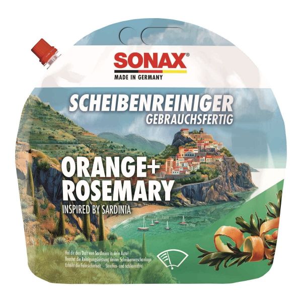 Лятна течност за чистачки, портокал и розмарин SONAX Orange+Rosemary, готова за употреба, мехче, 3 л.