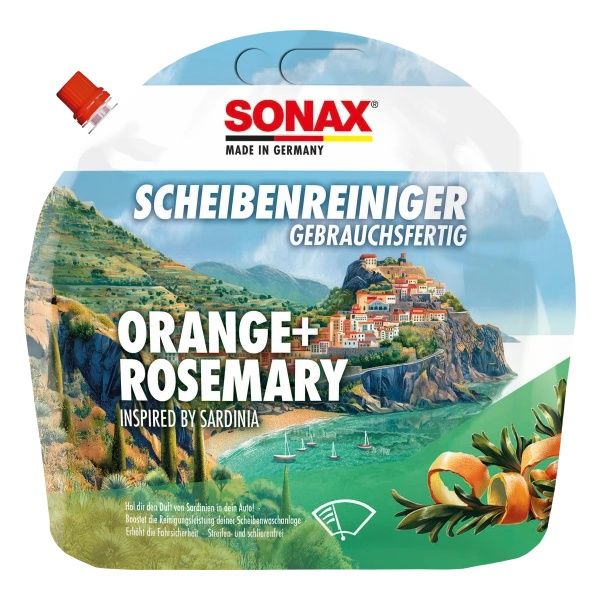 Лятна течност за чистачки, портокал и розмарин SONAX Orange+Rosemary, готова за употреба, мехче, 3 л.