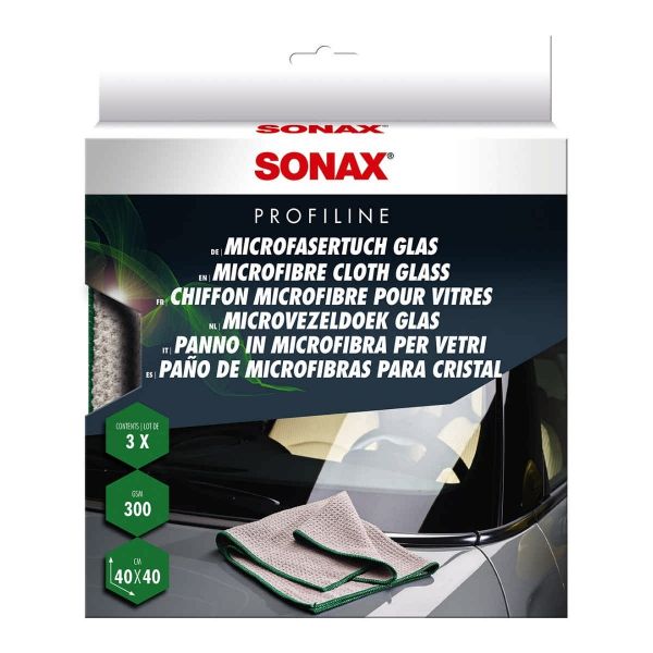 Микрофибърни кърпи за стъкло SONAX PROFILINE Microfasertuch Glas (Microfibre Cloth Glass), 40 x 40 см., 3 бр.