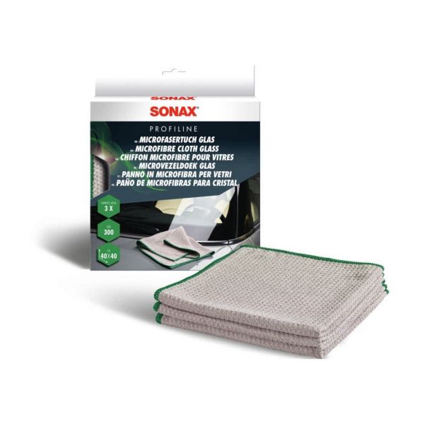 Микрофибърни кърпи за стъкло SONAX PROFILINE Microfasertuch Glas (Microfibre Cloth Glass), 40 x 40 см., 3 бр.