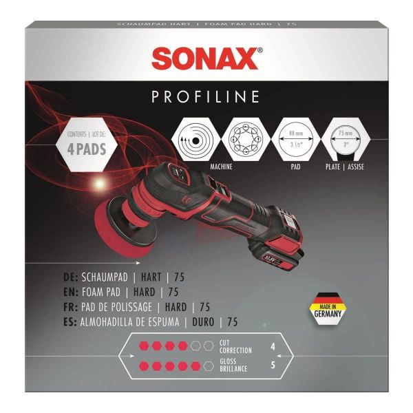 Подложки за полираща машина от дунапрен, червена, твърда SONAX SchaumPad hart, 88 мм., 4 бр.