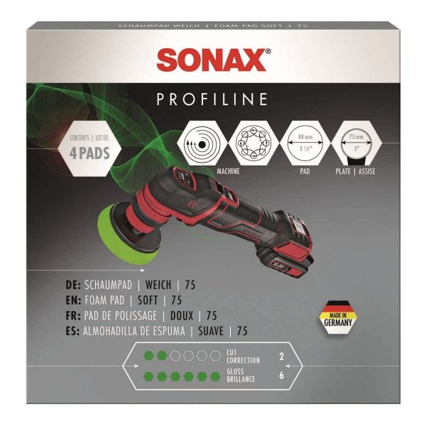 Подложки за ексцентрична полираща машина от дунапрен, светло зелена, мека SONAX SchaumPad weich, 88 мм., 4 бр.