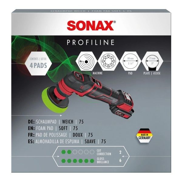 Подложки за ексцентрична полираща машина от дунапрен, светло зелена, мека SONAX SchaumPad weich, 88 мм., 4 бр.