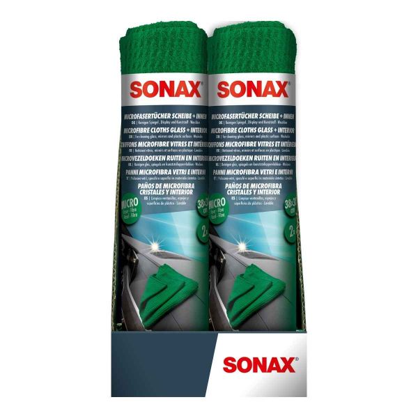 Микрофибърни кърпи за стъкло и интериор SONAX MicrofaserTuch Scheibe+Innen, 38 x 38 см., 2 бр.