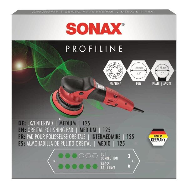 Подложка за ексцентрична полираща машина от дунапрен, зелена, средно твърда SONAX PROFILINE ExzenterPad medium, 140 мм.