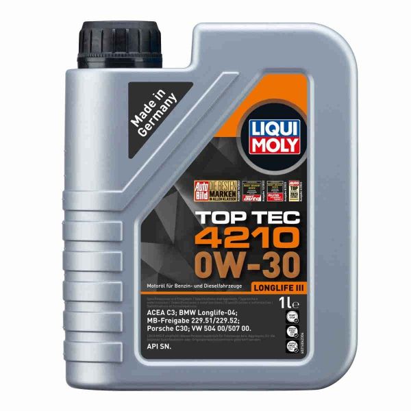 Масло синтетична технология  LIQUI MOLY TOP TEC 4210 0W-30, BMW Longlife-04, MB 229.52, VW 504 00, VW 507 00