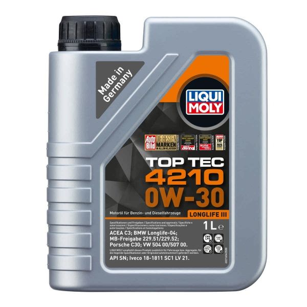 Масло синтетична технология  LIQUI MOLY TOP TEC 4210 0W-30, BMW Longlife-04, MB 229.52, VW 504 00, VW 507 00