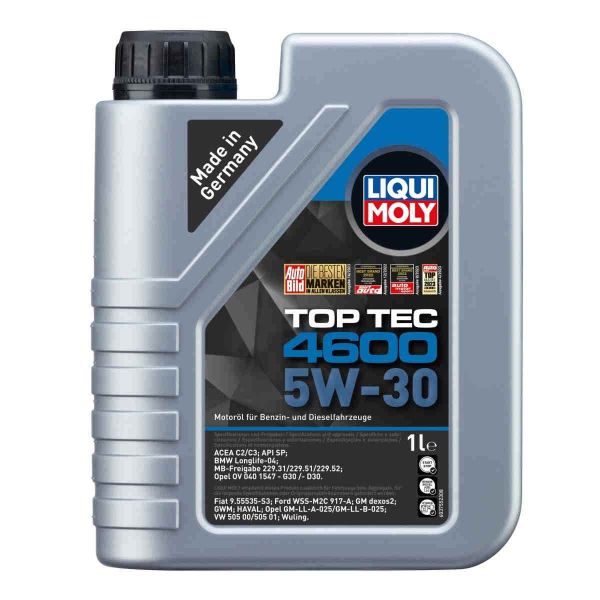Масло синтетична технология LIQUI MOLY TOP TEC 4600 5W-30, BMW Longlife-04, MB 229.52, VW 505 00, VW 505 01, 1 л. (Лош търговски вид)