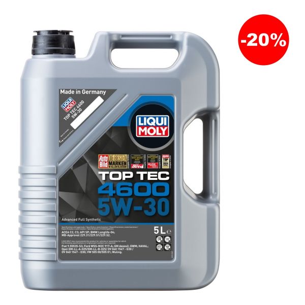 Масло синтетична технология LIQUI MOLY TOP TEC 4600 5W-30, BMW Longlife-04, MB 229.52, 5 л.