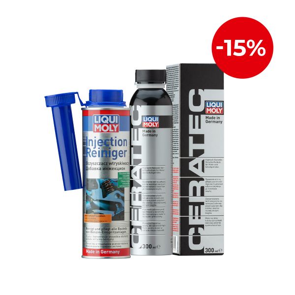 Добавка за дълготрайна защита на двигател LIQUI MOLY CERA TEC, 300 мл. + Добавка за почистване на инжекцион LIQUI MOLY Injection Reiniger (Injection Cleaner), 300 мл.