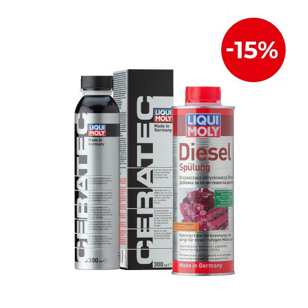 Добавка за дълготрайна защита на двигател LIQUI MOLY CERA TEC, 300 мл. + Добавка за почистване на дизелови дюзи LIQUI MOLY Diesel Spülung (Diesel Purge), 500 мл.