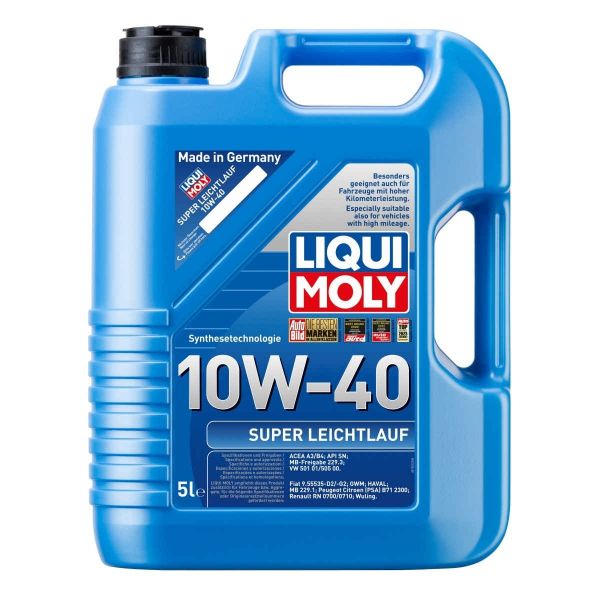 Масло синтeтична технология LIQUI MOLY SUPER LEICHTLAUF 10W-40, MB 229.3, VW 501 01, VW 505 00, 5 л. (Изтичащ срок на годност)