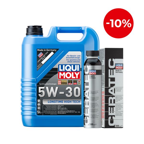 Масло синтетична технология LIQUI MOLY LONGTIME HIGH TECH 5W-30, BMW Longlife-04, MB 229.51, 5 л. + Добавка за дълготрайна защита на двигател LIQUI MOLY CERA TEC, 300 мл.
