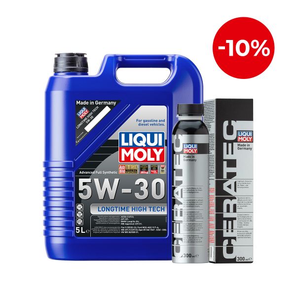 Масло синтетична технология LIQUI MOLY LONGTIME HIGH TECH 5W-30, BMW Longlife-04, MB 229.51, 5 л. + Добавка за дълготрайна защита на двигател LIQUI MOLY CERA TEC, 300 мл.