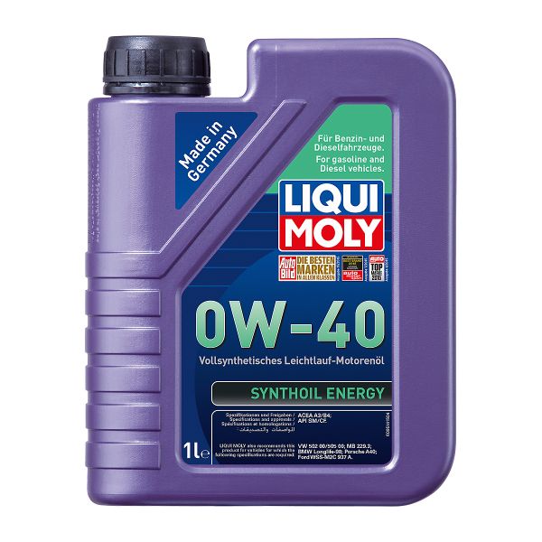 Синтетично масло LIQUI MOLY SYNTHOIL ENERGY 0W-40, BMW Longlife-98, MB 229.3, VW 502 00, VW 505 00