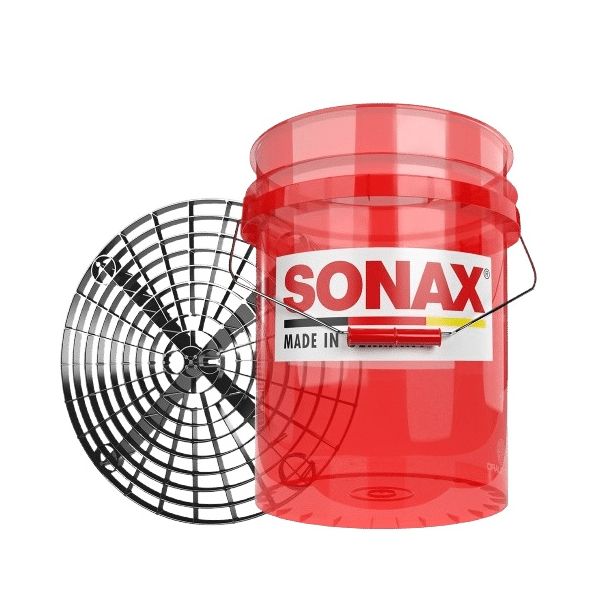 Червена прозрачна кофа със защитна решетка и капак SONAX Grit Guard Bucket incl. Lid, 20 л.